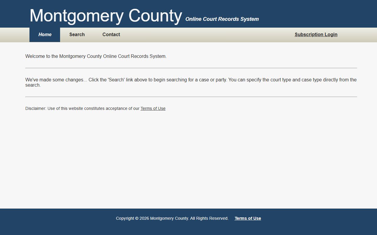 Montgomery County Online Court Records System home page
