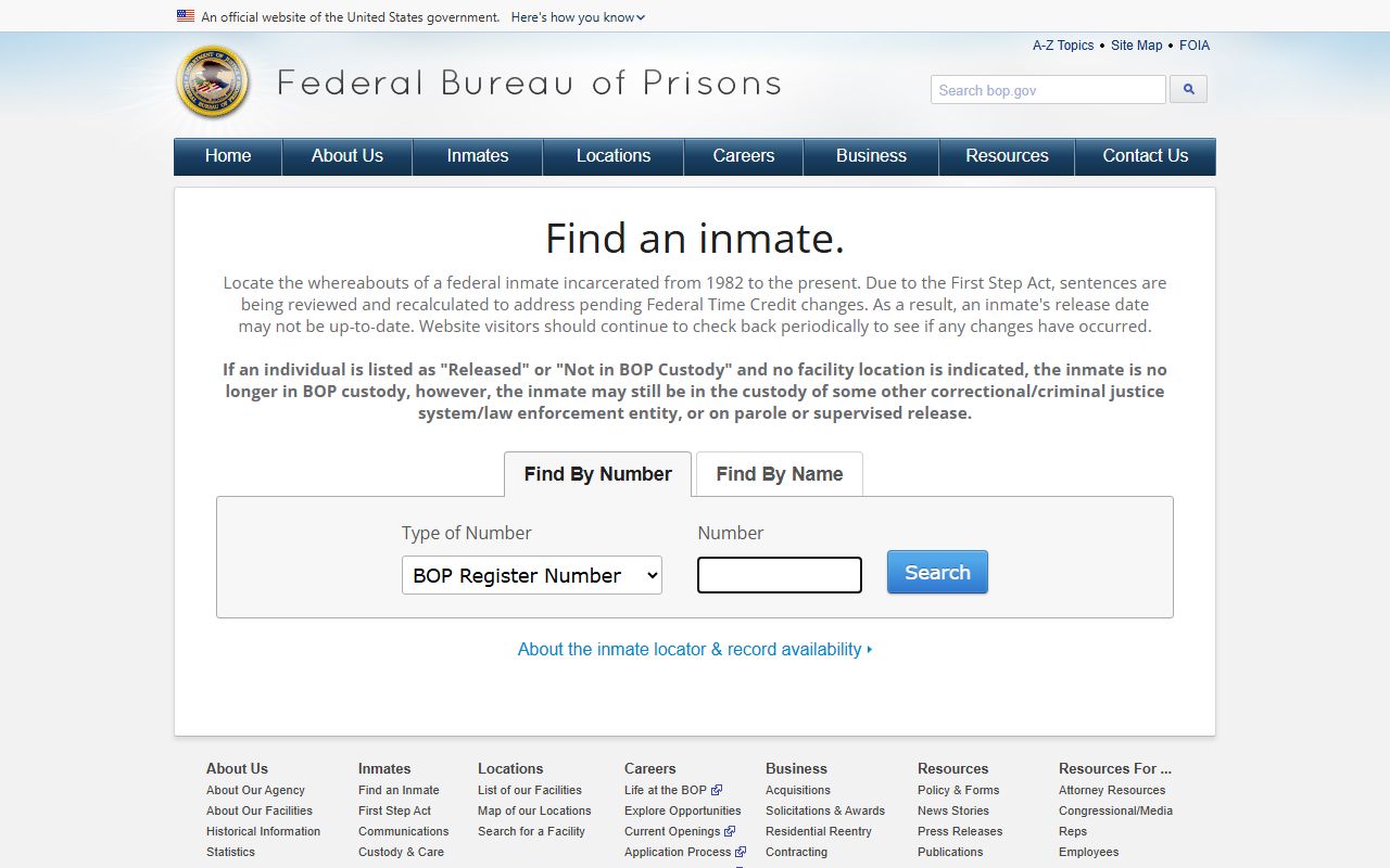 Federal Bureau of Prisons inmate locator for federal cases tied to Montgomery County
