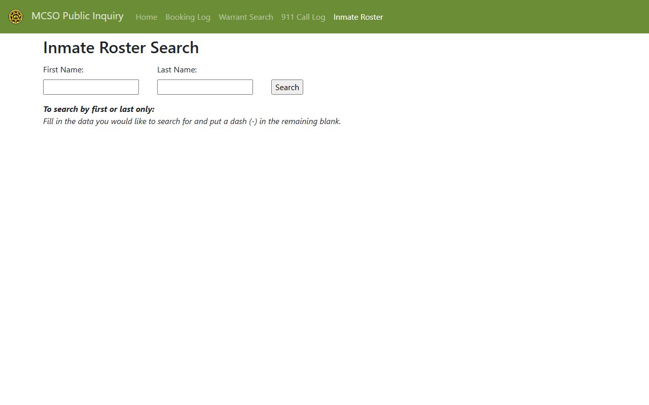 Montgomery County Sheriff's Office inmate roster search form