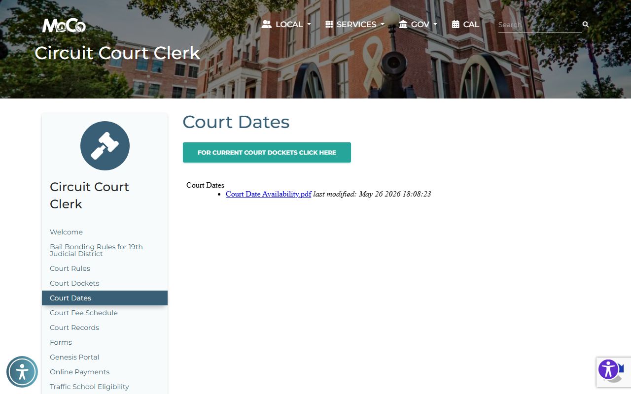 Montgomery County Circuit Court Clerk court-date availability page