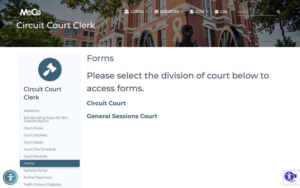 Montgomery County Circuit Court Clerk forms index