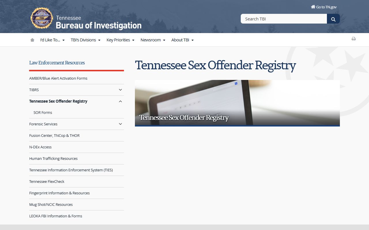 Tennessee Bureau of Investigation sex offender registry landing page