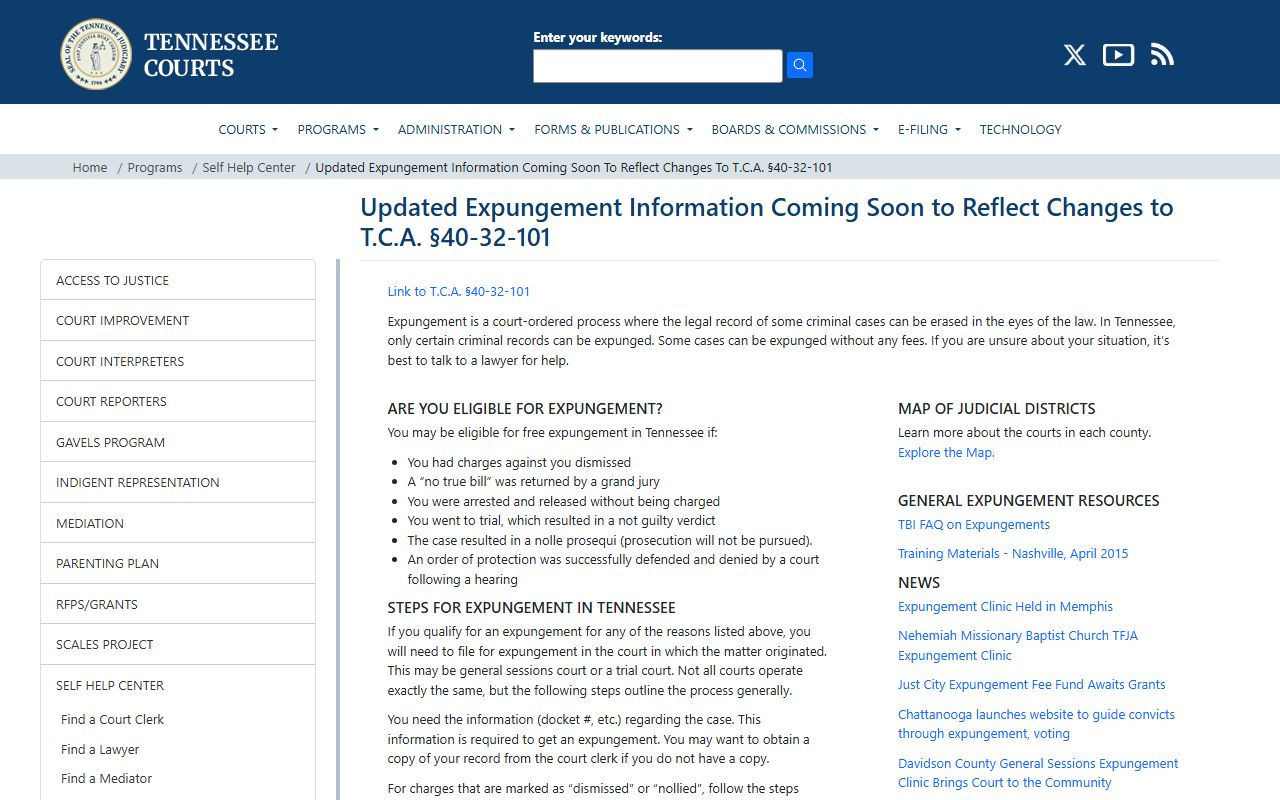 Tennessee expungement page for Montgomery County criminal records