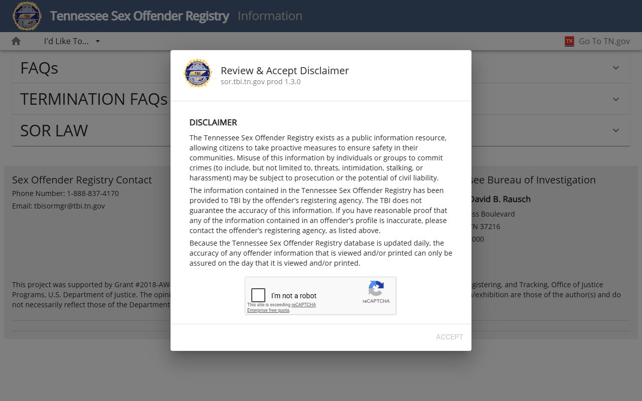 Tennessee Bureau of Investigation sex offender registry for Montgomery County