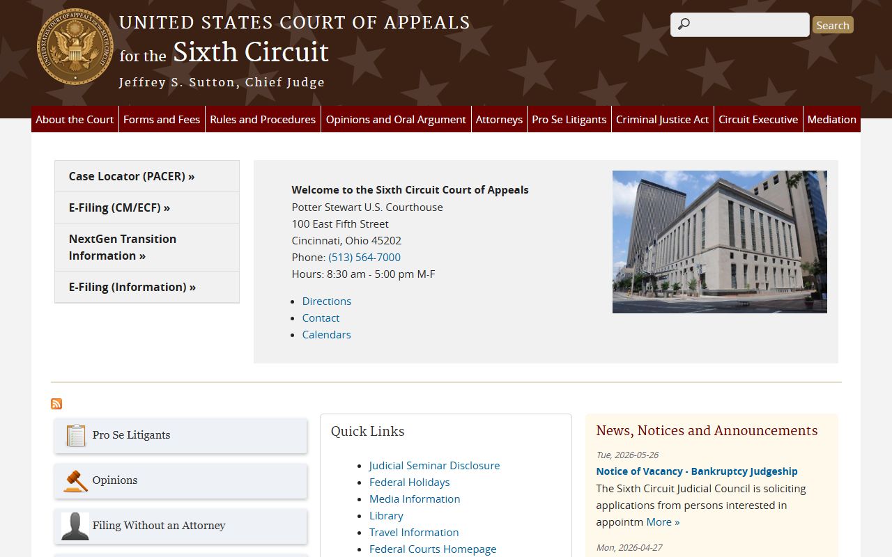U.S. Court of Appeals for the Sixth Circuit, which hears federal appeals from Tennessee